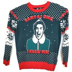 Elf Celebrate Together Sweater Mens Large‎ Ugly Christmas Green Red Buddy Santa